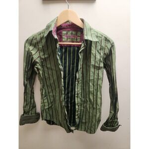 Robert Graham Women Striped Button Down Shirt Green Purple Size 2